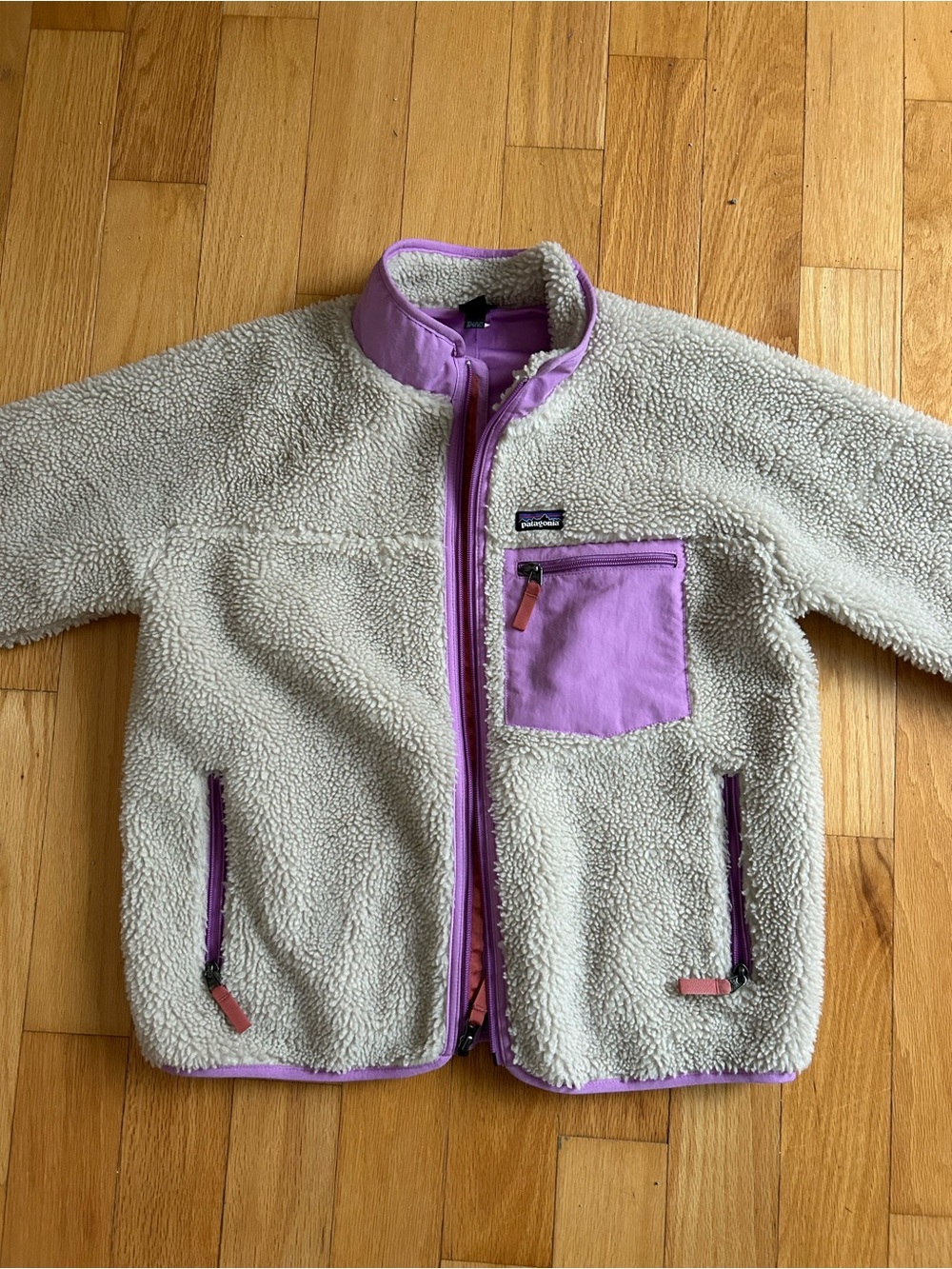 Patagonia Kids Cream Fleece Jacket with Lavender Accents